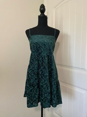 wild fable Teal Floral Burnout Velvet Mini Dress